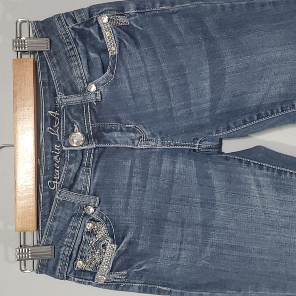 Grace in LA jeans women's size 3 blue silver embroidered pockets jewels capri - Picture 5 of 16